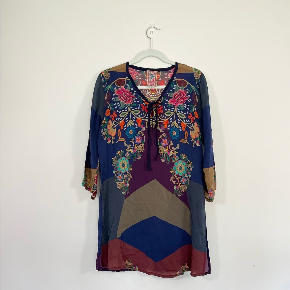 JOHNNY WAS Ludios Tie Front Tunic Top